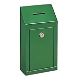 Metal Donation Box & Collection Box Office Suggestion Box Secure Box With Top Coin Slot and Lock Included with 2 Keys - Easy Wall Mounting or Counter Top Use (Green)