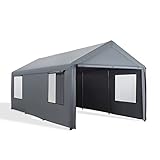 Gardesol Carport, 10'x 20' Heavy Duty Carport with Roll-up Ventilated Windows, Reinforced Portable Garage with Removable Sidewalls & Doors for Car, Truck, Boat, Car Canopy with All-Season Tarp, Gray