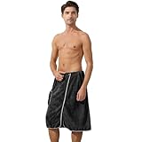 JunVpic Men's Bath Wrap Towel - Microfiber Absorbent Quick Dry Adjustable Men Body Wrap Towel with Pocket for Gym, Spa, Sauna, Shower After Soft Cover Up, Black