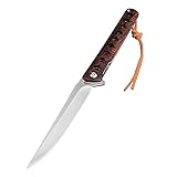 HUAAO 7.3’’ Folding Pocket Knife, EDC Small Knife with D2 Steel Blade, Rosewood Handle, Liner Lock, Flipper Open, for Camping Hunting Outdoor