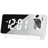 Baotop Projection Digital Alarm Clock for Bedroom LED Alarm Clock for Bedrooms with USB Charger Port, 12/24H,DST,Snooze, Mirror LED Loud Alarm Clock (White)