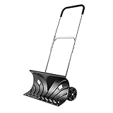ORIENTOOLS Heavy Duty Snow Shovel, Rolling Adjustable Snow Pusher with 6' Wheels, Efficient Snow Plow Suitable for Driveway or Pavement Clearing (25' Blade)