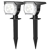 EIUIO Solar Outdoor Lights, Solar Lights Outdoor Waterproof, Solar Spot Lights Outdoor with Auto On/Off and 3 Lighting Modes, Outdoor Lights for Garden Decor, Outdoor Decor, 2 Pack(Cool White)