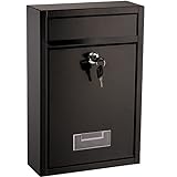 DEAYOU Wall Mount Locking Mailbox, Weatherproof Galvanized Steel Cover Metal Drop Box, Secure Mail Box with Key Lock, Outdoor Dropbox with Slot for Envelope, Home, Office Business, Decor, Black