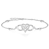 BlingGem Anklet Bracelets for Women Infinity Heart Charm 18K White Gold-Plated 925 Sterling Silver CZ Infinity Heart Silver Anklets for Women Birthday Christmas Anniversary Valentine's and Mother's Day Gifts for Women Wife Mom Girlfriend Daughter Friend Her