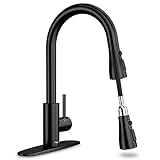 Black Kitchen Faucet, Kitchen Faucets with Pull Down Sprayer, Matte Black RV Kitchen Sink Faucet, 15.5-Inch Faucet for Kitchen Sink for 3 Hole (Black)