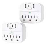 2 Pack Multi Plug Outlet Splitter with USB, Surge Protector Outlet Extender with 3 Wall Outlets 4 USB Wall Charger(2 USB C), 490 Joules, ETL Listed, Small Outlet Adapter Plug Extender for Travel