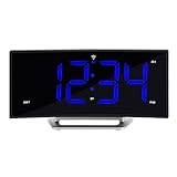 La Crosse Technology 617-249 1.8' Curved Blue Digital Atomic Dual Alarm Clock, 6.60' L x 1.55' W x 3.45' H, Black