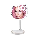 Impressions Vanity Hello Kitty Tabletop Mount LED Rechargeable Makeup Mirror with 360 Degree Rotation, Touch Sensor Desk Mirror with Light Strip and Adjustable Brightness