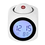 Smart Alarm Projection Alarm Clock for Bedrooms Digital Voice Report Alarm Clock 12/24 HDigital Electric Clocks Projection On Ceiling with Voice Talking LED Time Temperature DisplayBedside (White)