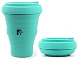 HOGOWARE travel coffee mug collapsible cup insulated tumbler smoothie with lid silicone reusable to go foldable silicon folding hot cold tea water - Large (Turquoise)