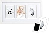 Pearhead Babyprints Wall Mount Frame, Handprint and Footprint Making Kit with Clean-Touch Ink Pad, Gender-Neutral Baby Keepsake Picture Frame, Father's Day Gift, White