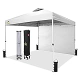CROWN SHADES 10x10 Pop up Canopy Tent Instant Commercial Canopy with 150D Silver Coated Fabric Including 1 Removable Sidewall, 4 Ropes, 8 Stakes, 4 Weight Bags, STO 'N Go Bag, White