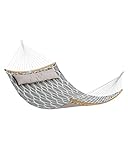 SONGMICS Hammock, Quilted Hammock with Curved Bamboo Spreaders, Pillow, 78.7 x 55.1 Inches, Portable Padded Hammock Holds up to 495 lb, Gray and Beige Rhombus UGDC034G02