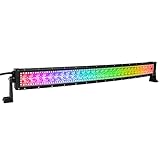 Nicoko 32 Inch 180w Curved Led Light Bar with Chasing RGB Halo Ring for 10 Solid Color Changing with Strobe Flashing Spot Flood Combo Beam IP68 Waterproof Free Wiring Harness for Off Road Truck