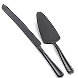 GoGeiLi Black Cake Knife and Server Set, 13-inch Stainless Steel Cake Cutting Set, Elegant Cake Cutter Set for Wedding, Birthday, Parties, Anniversary