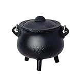 Soul Sticks Reusable 6' Cast Iron Cauldron with Lid and Hanging Handle for Spell Casting, Smudging, Ritual & Blessings Pot Belly Witchcraft (Triple Moon)