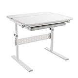 MOUNT-IT! Height Adjustable Desk for Kids [31.5' x 26'] Children's Workstation with Tilting Desktop and Drawer for Storage, Ergonomic Study Table for Writing, Drawing, Reading, Studying (Gray)