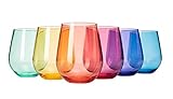 European Style Crystal, Stemless Wine Glasses, Acrylic Glasses Tritan Drinkware, Unbreakable Colored, 6 - Set - Shatterproof BPA-free plastic, Reusable, All Purpose Glassware, 15oz