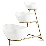 YHOSSEUN 3 Tier Serving Stand Oval Serving Bowl with Metal Rack, Tied Serving Tray Food Display Dessert Appetizer, Serving Bowl Fruit Chip Dip Bowl Set for Parties, Gold