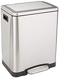 Amazon Basics Dual Bin Rectangular Trash Can With Soft-Close Foot Pedal, 30-Liter (2 x 15 Liter Interior Bins), Brushed Stainless Steel, Suitable for 1 or 2 People