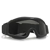 Fouos Military Airsoft Goggles, Tactical Safety Glasses, 3 Interchangeable Lenses, Anti-Fog (Black)