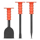 Heavy-Duty Masonry Chisel Set with Thick Protective Handles: Includes Tile and Concrete Chisels, Ideal for Brickwork, Demolition, Stonework, Carving, and Concrete Breaking. (8in 11in 11in)