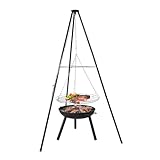 Clarfey Outdoor Tripod Grill, Portable Camping Fire Pit, Adjustable Cooking Tripod with Round Grill Grate, Perfect for BBQ, Campfire, Picnic and Hanging Out