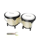 Soulmate Bongo Drums 4” and 5” Set for Kids Beginners Adults Transparent Percussion Bongos Drum with Tuning Wrench,Natural Finish(White Bongos)