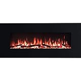 PuraFlame Serena 50 Inches Wall Mounted Linear Electric Fireplace with Log Set & Crystal, Adjustable Flame Color and Speed, 750 / 1500W Heater, Remote with Timer, 50.38 x 5.44 x 21.63 inches, Black