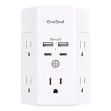 Multi Plug Outlet, Surge Protector, 5 Outlet Extender with 4 USB Charging Ports (2 USB C), USB C Wall Charger, 3-Sided 1800J Power Strip Outlets Splitter Wall Plug Adapter Spaced for Dorm Home Office