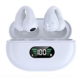 Wireless Ear-Clip Headphones for Android iPhone with Bone Conduction and Clear Headphones, Bluetooth 5.3 US, Open Ear Headphones Wireless for Cycling Driving and Running, Clip Earbud Earrings (White)