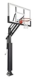 Game Changer in-Ground Adjustable Basketball Goal Hoop with 60' Glass Backboard System for Outdoor Basketball Courts with Post & Backboard Pad