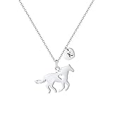 MONOOC Horse Necklace for Little Girls, Horse Alphabet Necklace Horse Lover Gifts for Kids Horse Jewelry K Necklace Initial Heart Necklace for Girls Horse Jewelry for Girls
