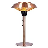Star Patio Electric Patio Heater, Outdoor Heater, 1500W Infrared Heater with Brush Copper Finished, Tip-Over Protection, Electric Tabletop Heater, IP44 Waterproof, STP1566-CT-B