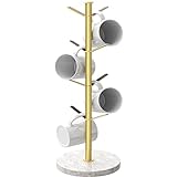 Gypie Gold Mug Holder Tree with Marble Base, 8 Hooks Coffee Cups Holder Stand, New Upgrad Stable Removable Mug Rack for Kitchen Cafe