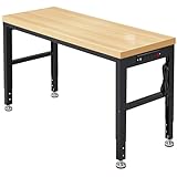 Adjustable Workbench 60' 2000 Lbs Load Capacity Heavy Duty Wood Work Bench with Power Outlets, Smooth Surface Work Table for Garage, Workshop, Office, Home, Commercial