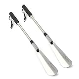 Long Handled Metal Shoe Horn Set of 2, Adjustable (16' to 31') Shoe Lifter for Men, Women Seniors and Kids Spring Design It Can Be Applied to Different Heights People