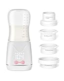 Portable Bottle Warmer, w-maxa Fast Baby Bottle Warmer for Travel with Glass Bottle & 4 Adapters, Rechargeable Bottle Warmer On The Go with Precise Temperature Control for Breastmilk, Formula
