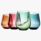 Tritan BPA-Free Plastic Shatterproof Stemless Wine Glasses, - 4 Set - Acrylic Glass Drinkware, Unbreakable Colored, Reusable, Dishwasher Safe, All Purpose Glassware 15oz - Tumblers, Indoor and Outdoor