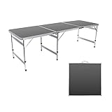 Moosinily 6 Ft Folding Table Adjustable Height Camping Table Aluminum Portable Table with Handle Tri-fold Outdoor Table Picnic BBQ Party Black