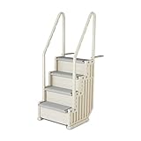 Confer Step-1 Stair Ladder Entry System with 4 Steps and 2 Handrails for Flat Bottom Above Ground Swimming Pool, Snap-in Installation, Warm Gray