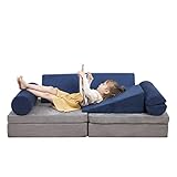 HAHASOLE Kids Couch Sectional Sofa for Children, 10 PCS Soft Foam Blocks Play Couch for Creativity & Imagination, Kids Folding Furniture, Convertible Sofa for Toddler