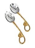 Serene Spaces Living Gold Leaf Salad Spoon and Fork Set, Metal Salad Servers, Decorative Serving Utensils for Wedding, Party, Entertaining at Home, Measures 10.5' Long, 2.5' Wide & 1' Tall