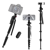 63'' Photography Monopod with Phone Tripod Mount & Remote, Heavy Duty Aluminum Camera Monopod Extending Pole for iPhone Gopro Mirrorless DSLR Cameras