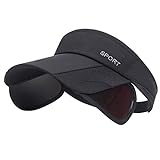 Summer Sun Visor Hat - Women Adjustable Golf Cap with Retractable Brim, UV Protection Beach/Tennis Sport Hat (Black)