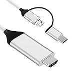 USB Type C Micro USB to HDMI Cable 2 in1, MHL 1080P Phone to TV Mirroring Projection&Charge Cable, for All Android Smartphones Tablets to TV Projector Monitor, 1.8m/6FT