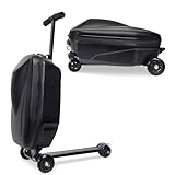 Scooter Luggage Carry On Hardshell Ride On Suitcase Scooter for Kids Age 4-15, Multifunctional Ride On Lightweight Kids Luggage with Wheels (Black)