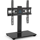 PERLESMITH Universal TV Stand - Table Top TV Stand for 37-55 inch LCD LED TVs - Height Adjustable TV Base Stand with Tempered Glass Base & Wire Management, VESA 400x400mm