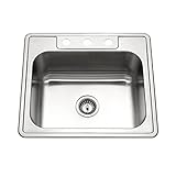 Houzer Stainless Steel 2522-8BS3-1 Glowtone Series Kitchen Sink - 25' Topmount Drop In Multipurpose Sink, Single Bowl Basin, 3 Hole, Ideal for Workstation, RV, Outdoor Kitchen, or Bar